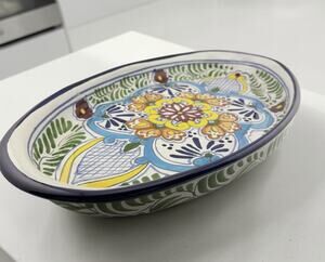 Talavera Terra Cotta Large Oval Dish 17" Lead Free Hand Painted Mexico